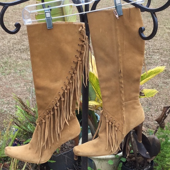 Suede Fringe Boots Shoes - 💃Groovy Ladies Sz 7 1/2 M Suede Fringe Boots 💃